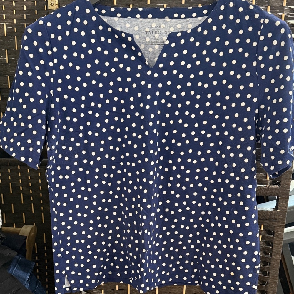 Talbots Classic Blue and White Polka Dot Blouse
